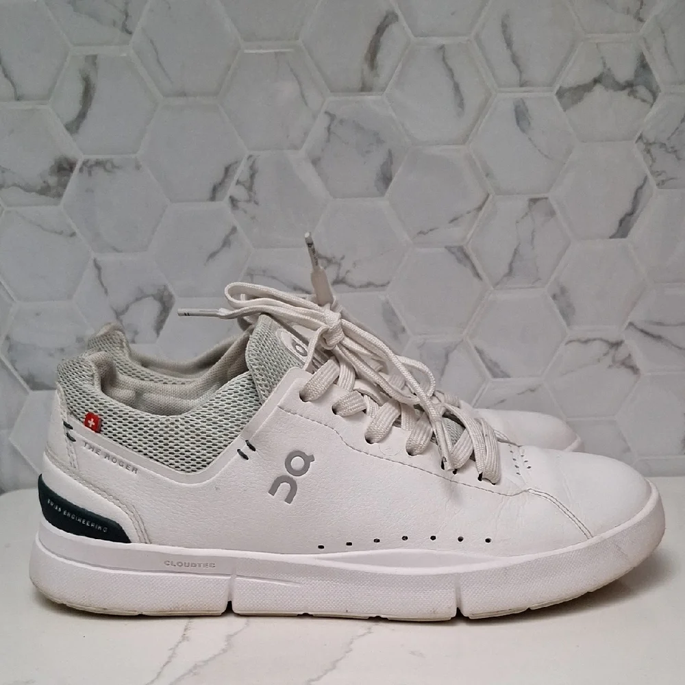 On Running The Roger Advantage White Leather Trainer Running Shoes Womens Size 7 - Picture 4 of 15